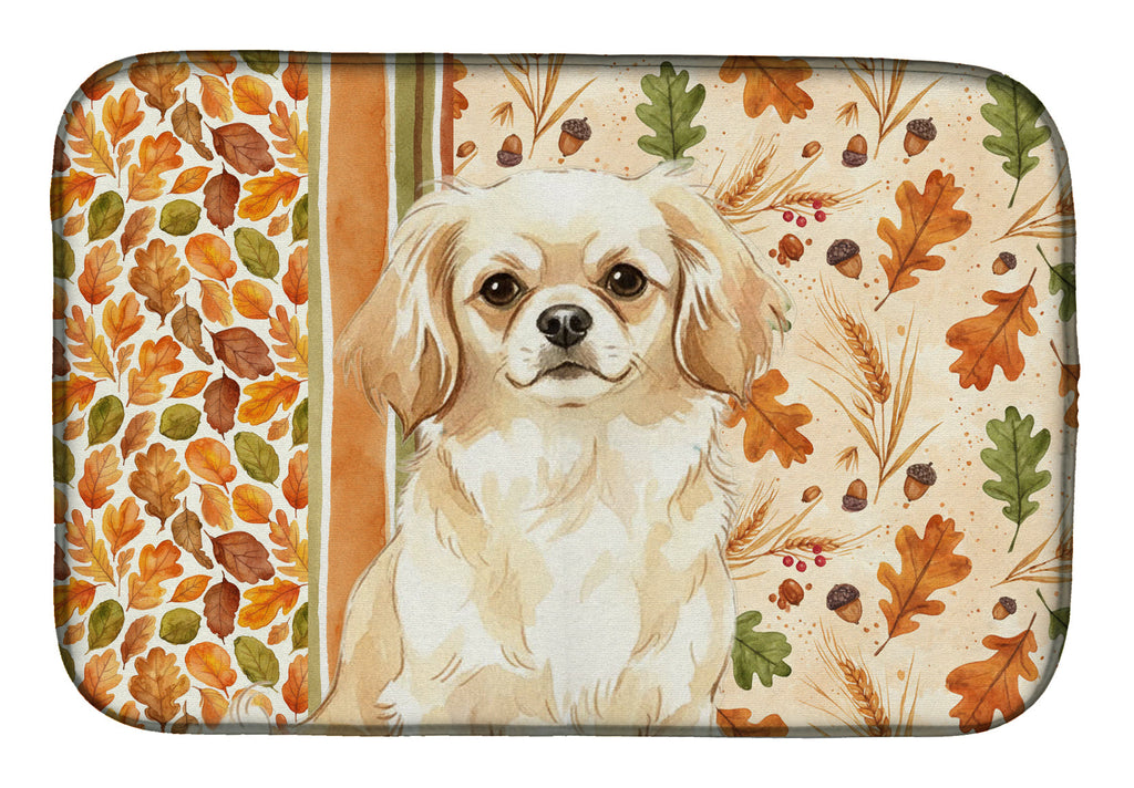 Cream Tibetan Spaniel Heirloom Fall Dish Drying Mat Absorbent Dish Drying Mat Pad for Kitchen Counter Dish Drainer Mat for Countertop, 14 x 21", Multicolor