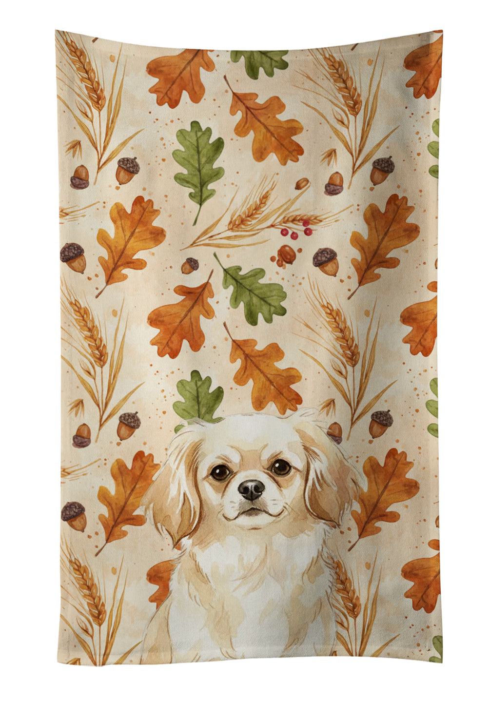 Cream Tibetan Spaniel Heirloom Fall Kitchen Towel Velour Plush Front and Cotton Loop Back Machine Washable