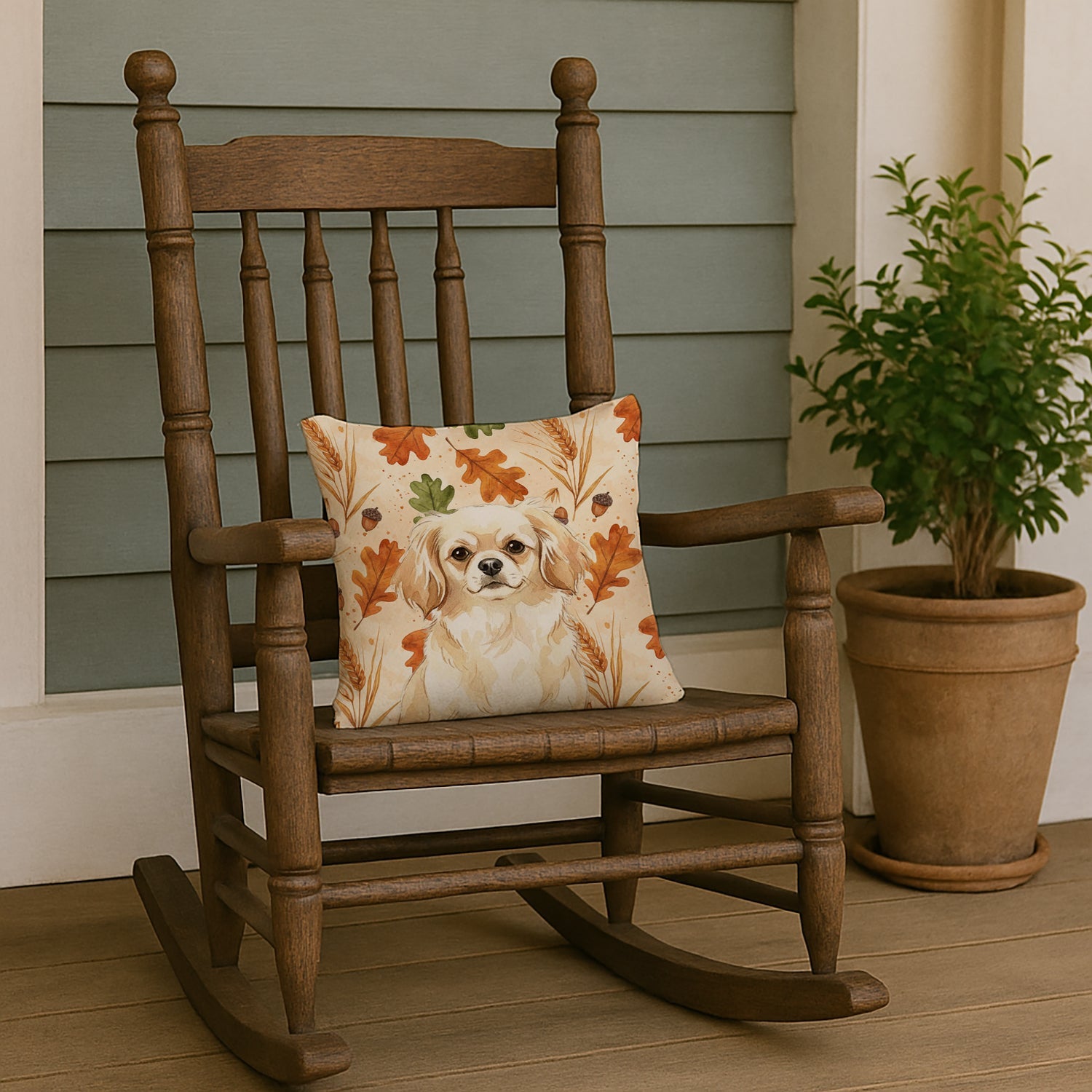 Cream Tibetan Spaniel Heirloom Fall Decorative Throw Pillow 14x14 Indoor Outdoor Accent Cushion, Fabric Cover with Insert for Sofa, Bed, Porch & Living Room
