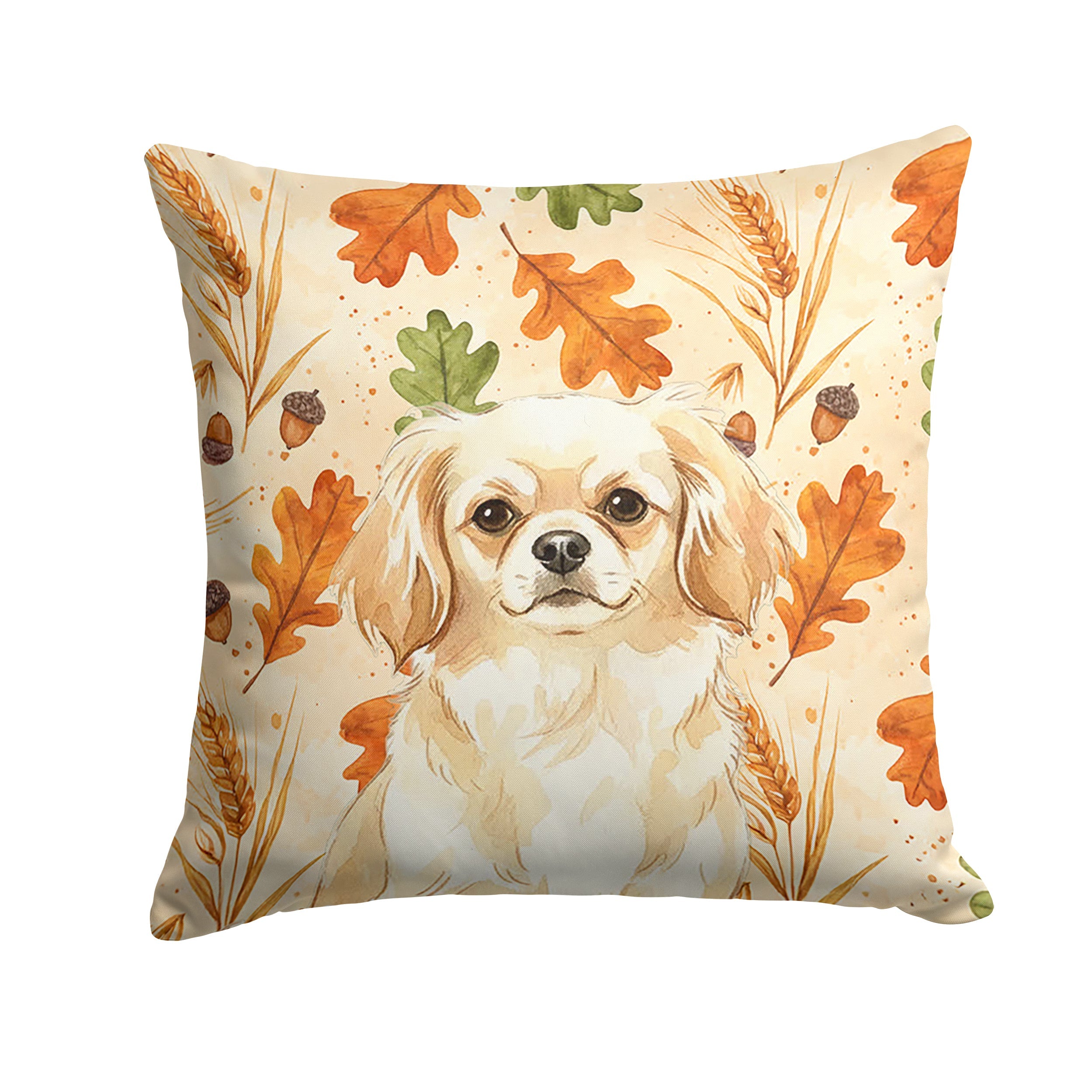 Cream Tibetan Spaniel Heirloom Fall Decorative Throw Pillow 18x18 Indoor Outdoor Accent Cushion, Fabric Cover with Insert for Sofa, Bed, Porch & Living Room
