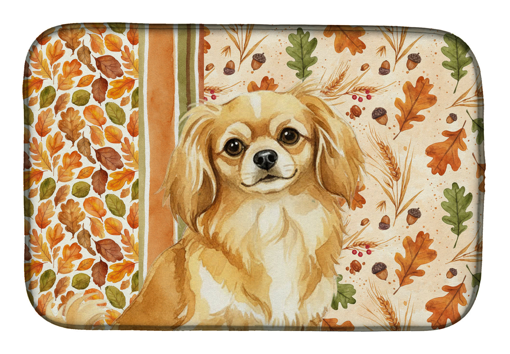Gold Tibetan Spaniel Heirloom Fall Dish Drying Mat Absorbent Dish Drying Mat Pad for Kitchen Counter Dish Drainer Mat for Countertop, 14 x 21", Multicolor