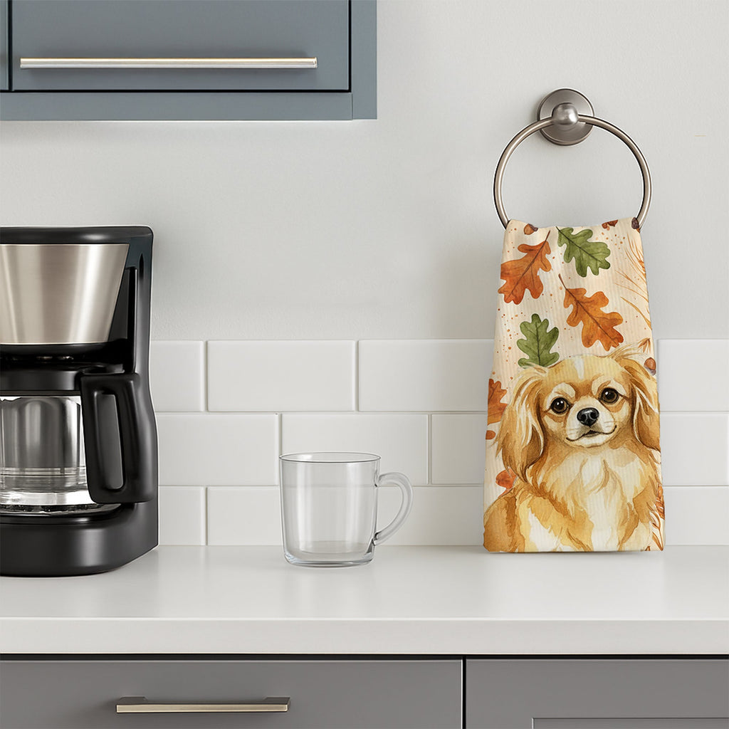 Gold Tibetan Spaniel Heirloom Fall Kitchen Towel Velour Plush Front and Cotton Loop Back Machine Washable