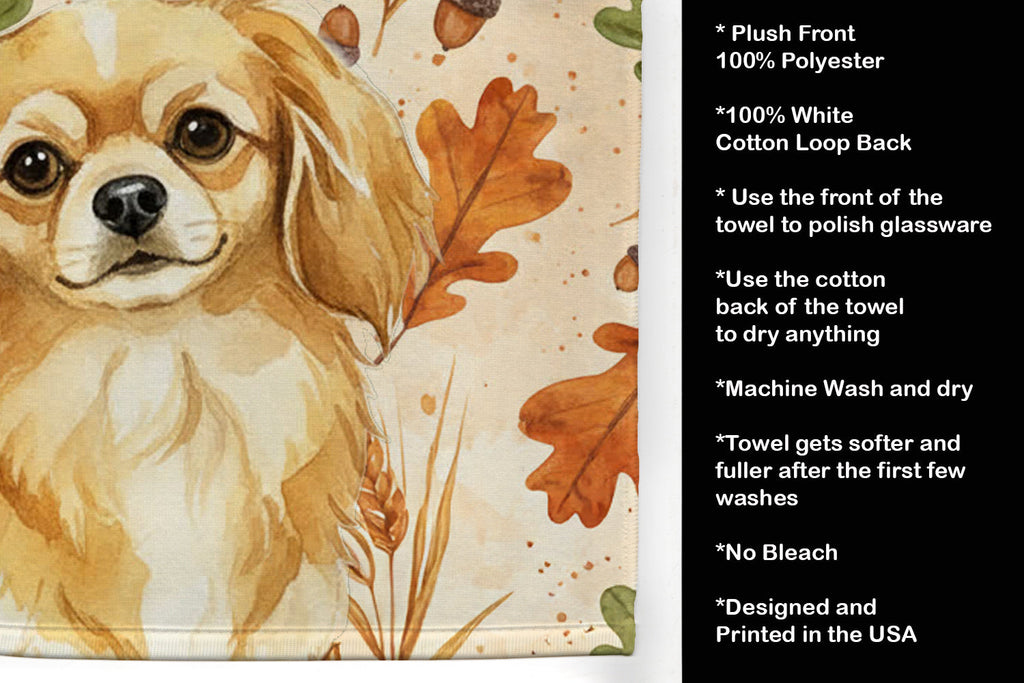 Gold Tibetan Spaniel Heirloom Fall Kitchen Towel Velour Plush Front and Cotton Loop Back Machine Washable