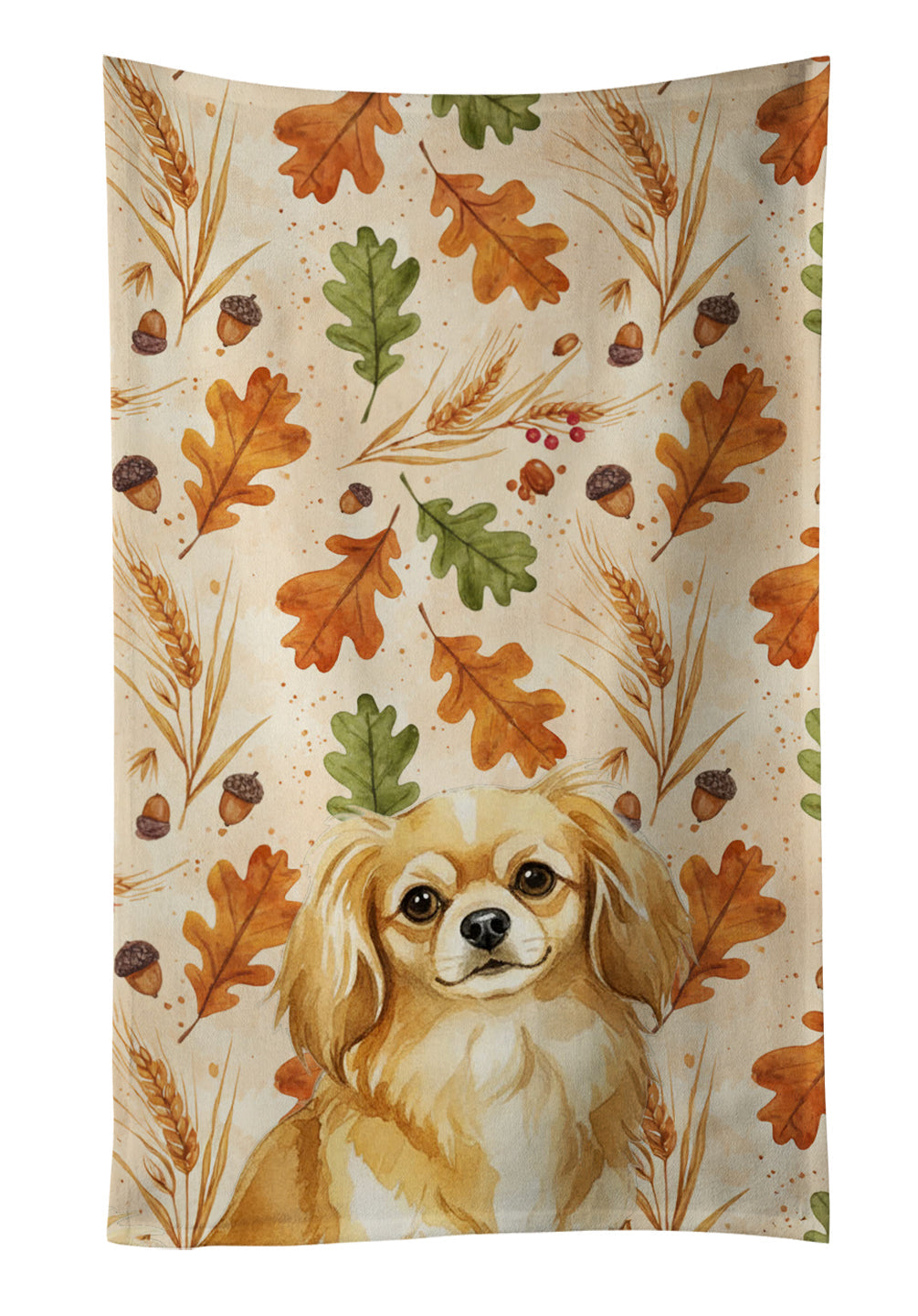 Gold Tibetan Spaniel Heirloom Fall Kitchen Towel Velour Plush Front and Cotton Loop Back Machine Washable
