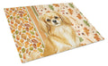 Gold Tibetan Spaniel Heirloom Fall Cutting Board Tempered Glass Kitchen Cutting Surface, Heat Resistant Chopping, Non-Slip Feet, Food Prep & Serving