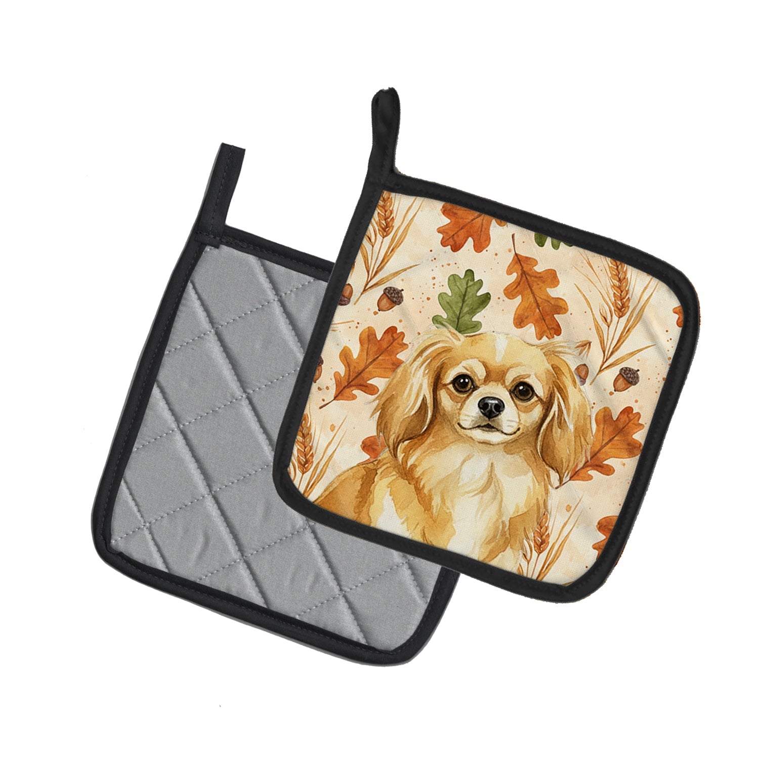 Gold Tibetan Spaniel Heirloom Fall Pot Holder Set of 2 Heat Resistant Quilted Hot Pads 7.5 x 7.5 Inch, Insulated Kitchen Trivets for Cooking & Baking