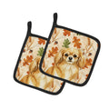 Gold Tibetan Spaniel Heirloom Fall Pot Holder Set of 2 Heat Resistant Quilted Hot Pads 7.5 x 7.5 Inch, Insulated Kitchen Trivets for Cooking & Baking