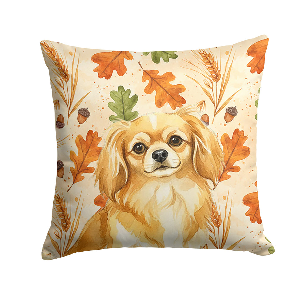Gold Tibetan Spaniel Heirloom Fall Decorative Throw Pillow 14x14 Indoor Outdoor Accent Cushion, Fabric Cover with Insert for Sofa, Bed, Porch & Living Room