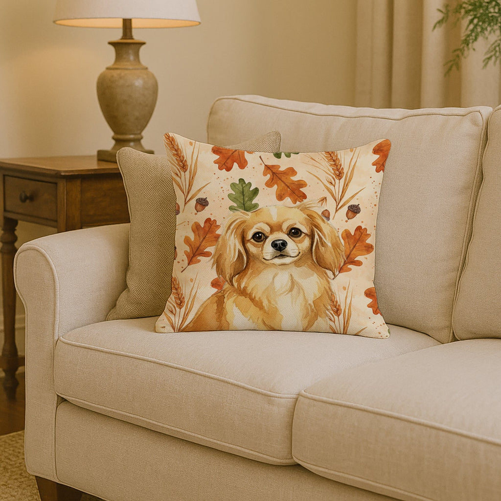 Gold Tibetan Spaniel Heirloom Fall Decorative Throw Pillow 14x14 Indoor Outdoor Accent Cushion, Fabric Cover with Insert for Sofa, Bed, Porch & Living Room