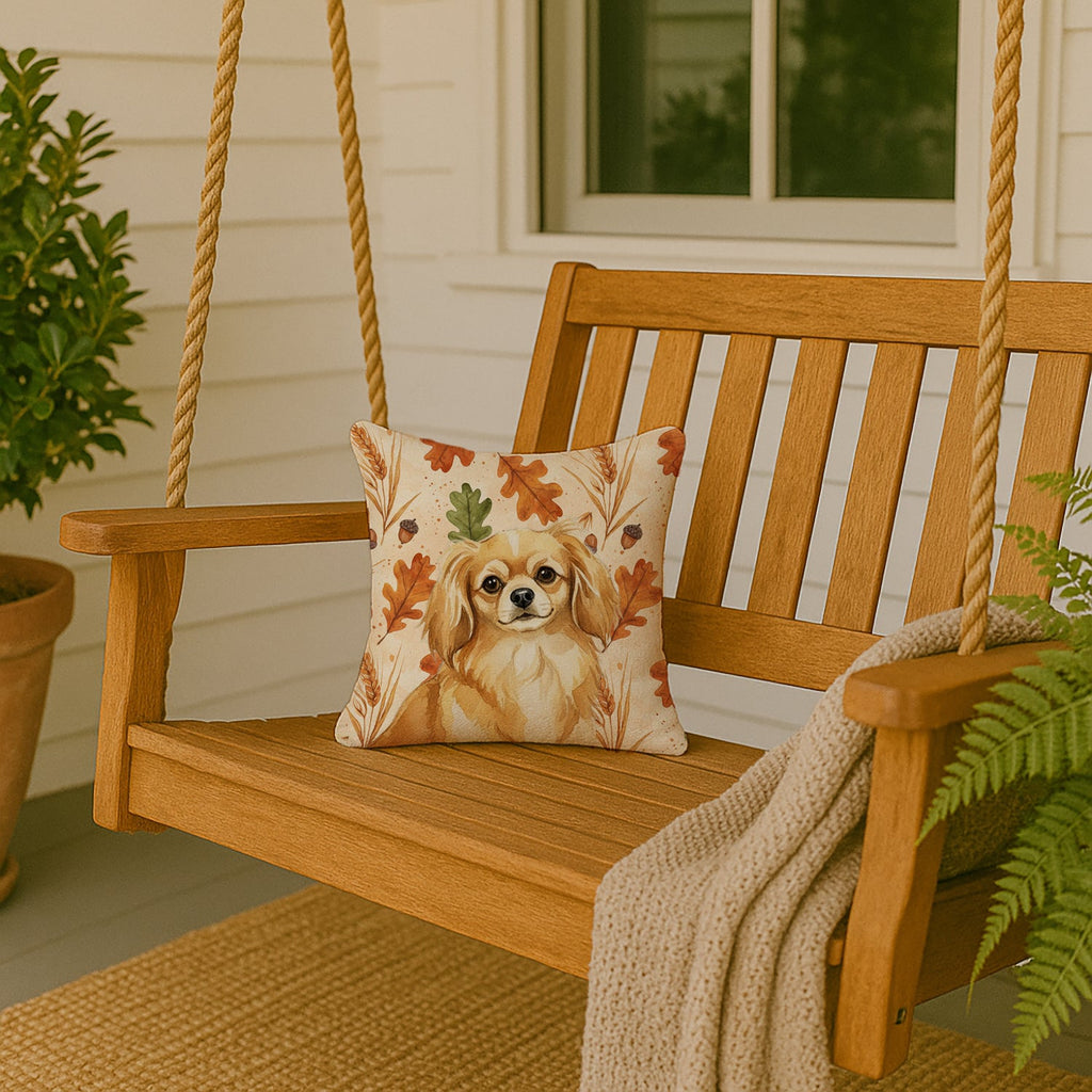 Gold Tibetan Spaniel Heirloom Fall Decorative Throw Pillow 14x14 Indoor Outdoor Accent Cushion, Fabric Cover with Insert for Sofa, Bed, Porch & Living Room