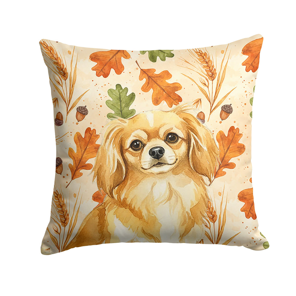 Gold Tibetan Spaniel Heirloom Fall Decorative Throw Pillow 18x18 Indoor Outdoor Accent Cushion, Fabric Cover with Insert for Sofa, Bed, Porch & Living Room