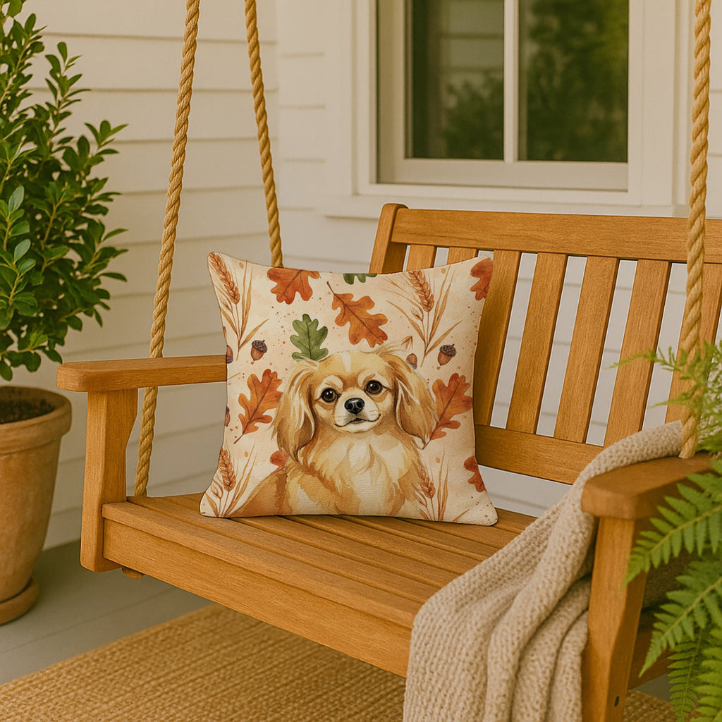 Gold Tibetan Spaniel Heirloom Fall Decorative Throw Pillow 18x18 Indoor Outdoor Accent Cushion, Fabric Cover with Insert for Sofa, Bed, Porch & Living Room