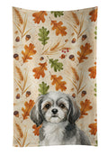 Grey and White Tibetan Spaniel Heirloom Fall Kitchen Towel Velour Plush Front and Cotton Loop Back Machine Washable