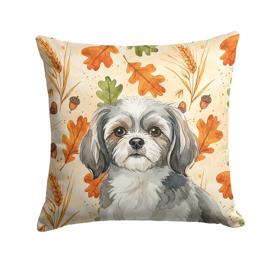 Grey and White Tibetan Spaniel Heirloom Fall Decorative Throw Pillow 14x14 Indoor Outdoor Accent Cushion, Fabric Cover with Insert for Sofa, Bed, Porch & Living Room