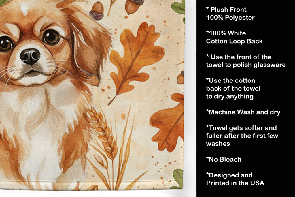 Red Tibetan Spaniel Heirloom Fall Kitchen Towel Velour Plush Front and Cotton Loop Back Machine Washable