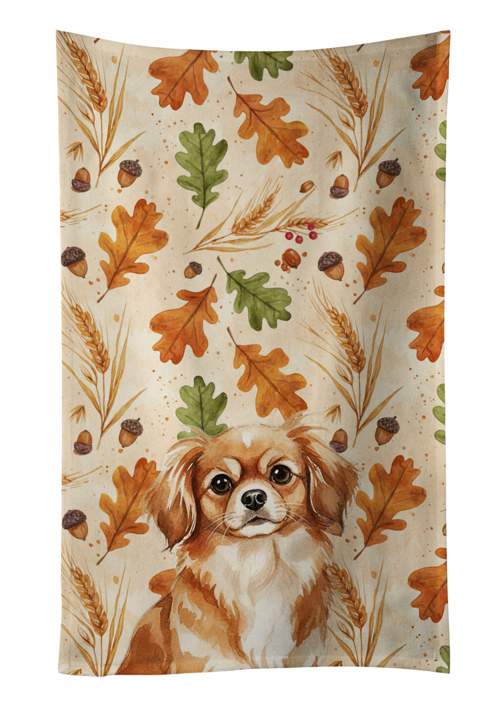 Red Tibetan Spaniel Heirloom Fall Kitchen Towel Velour Plush Front and Cotton Loop Back Machine Washable