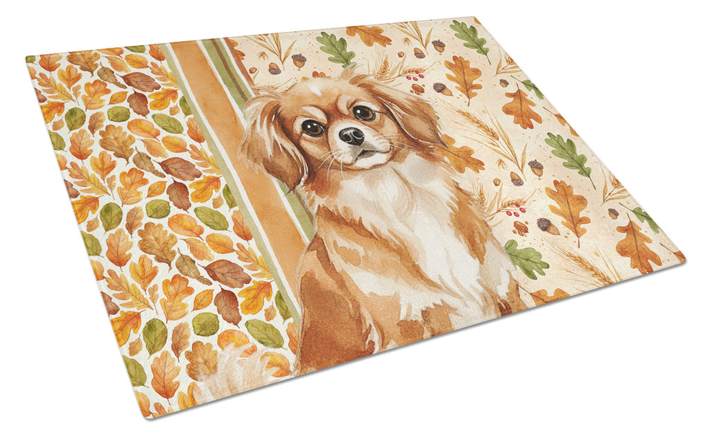 Red Tibetan Spaniel Heirloom Fall Cutting Board Tempered Glass Kitchen Cutting Surface, Heat Resistant Chopping, Non-Slip Feet, Food Prep & Serving