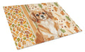 Red Tibetan Spaniel Heirloom Fall Cutting Board Tempered Glass Kitchen Cutting Surface, Heat Resistant Chopping, Non-Slip Feet, Food Prep & Serving