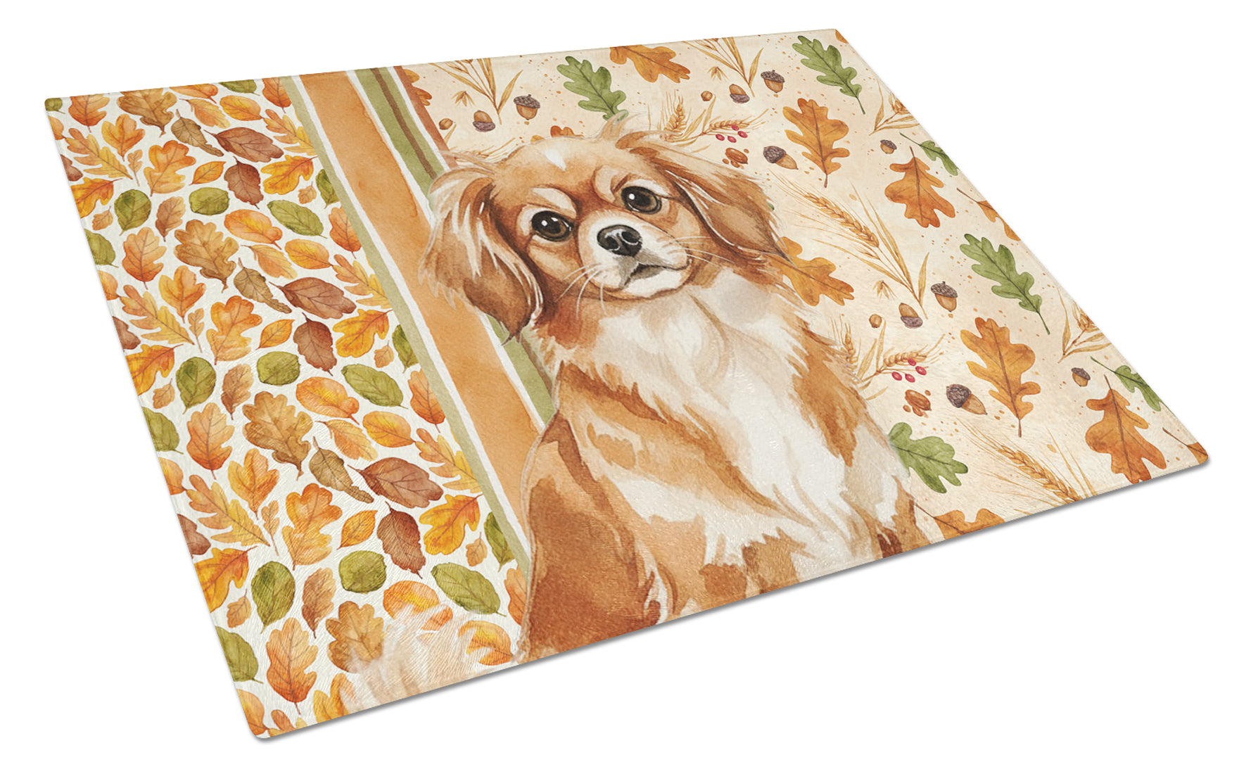 Red Tibetan Spaniel Heirloom Fall Cutting Board Tempered Glass Kitchen Cutting Surface, Heat Resistant Chopping, Non-Slip Feet, Food Prep & Serving