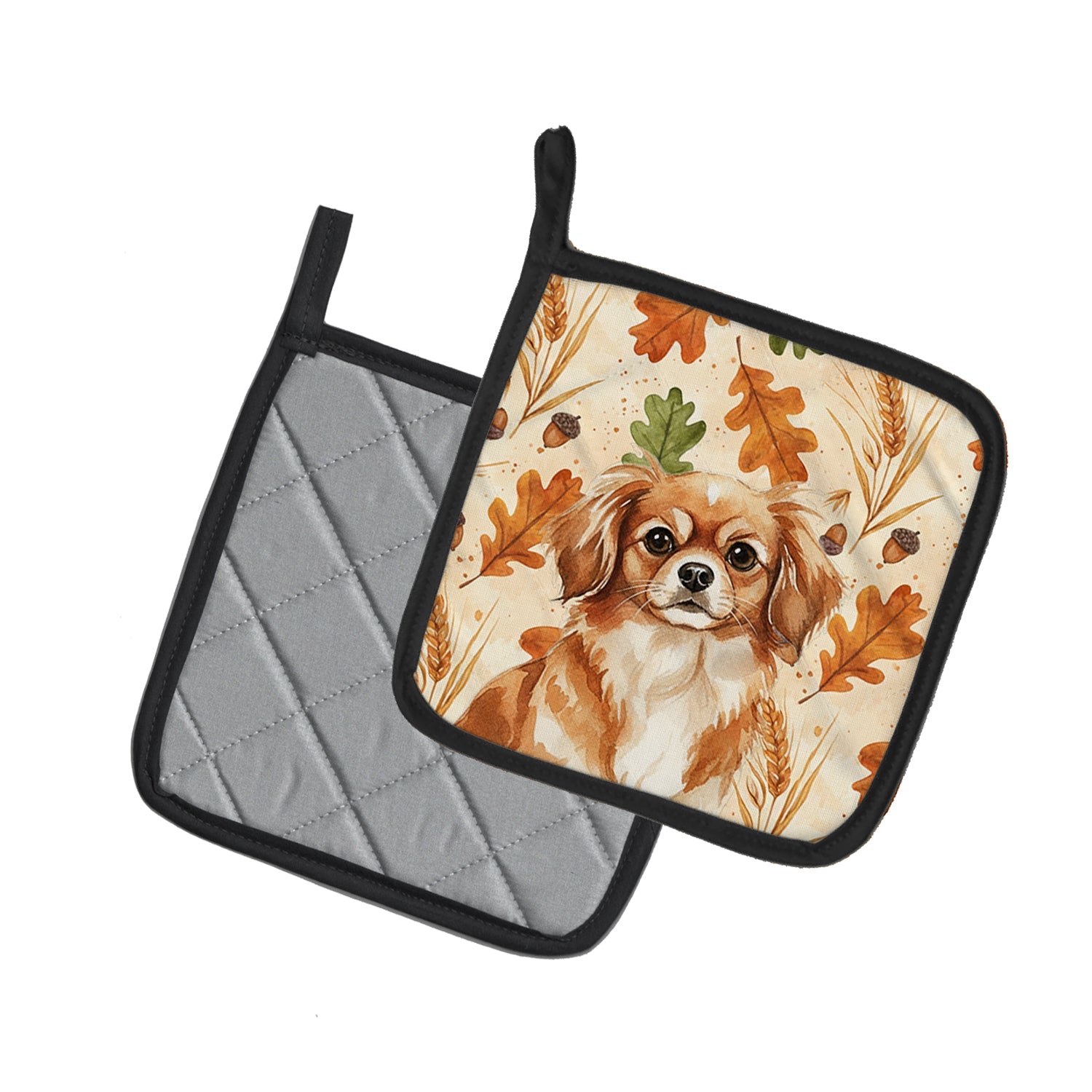 Red Tibetan Spaniel Heirloom Fall Pot Holder Set of 2 Heat Resistant Quilted Hot Pads 7.5 x 7.5 Inch, Insulated Kitchen Trivets for Cooking & Baking