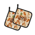 Red Tibetan Spaniel Heirloom Fall Pot Holder Set of 2 Heat Resistant Quilted Hot Pads 7.5 x 7.5 Inch, Insulated Kitchen Trivets for Cooking & Baking