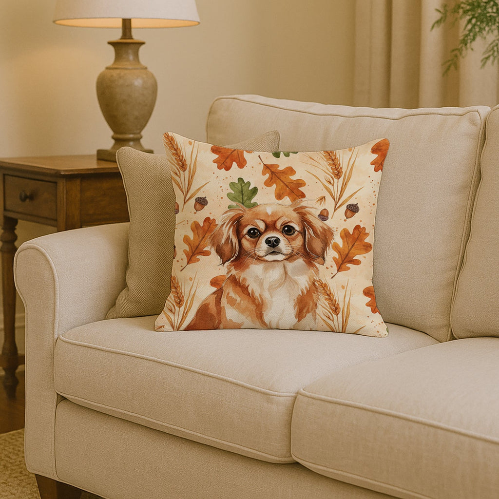 Red Tibetan Spaniel Heirloom Fall Decorative Throw Pillow 14x14 Indoor Outdoor Accent Cushion, Fabric Cover with Insert for Sofa, Bed, Porch & Living Room