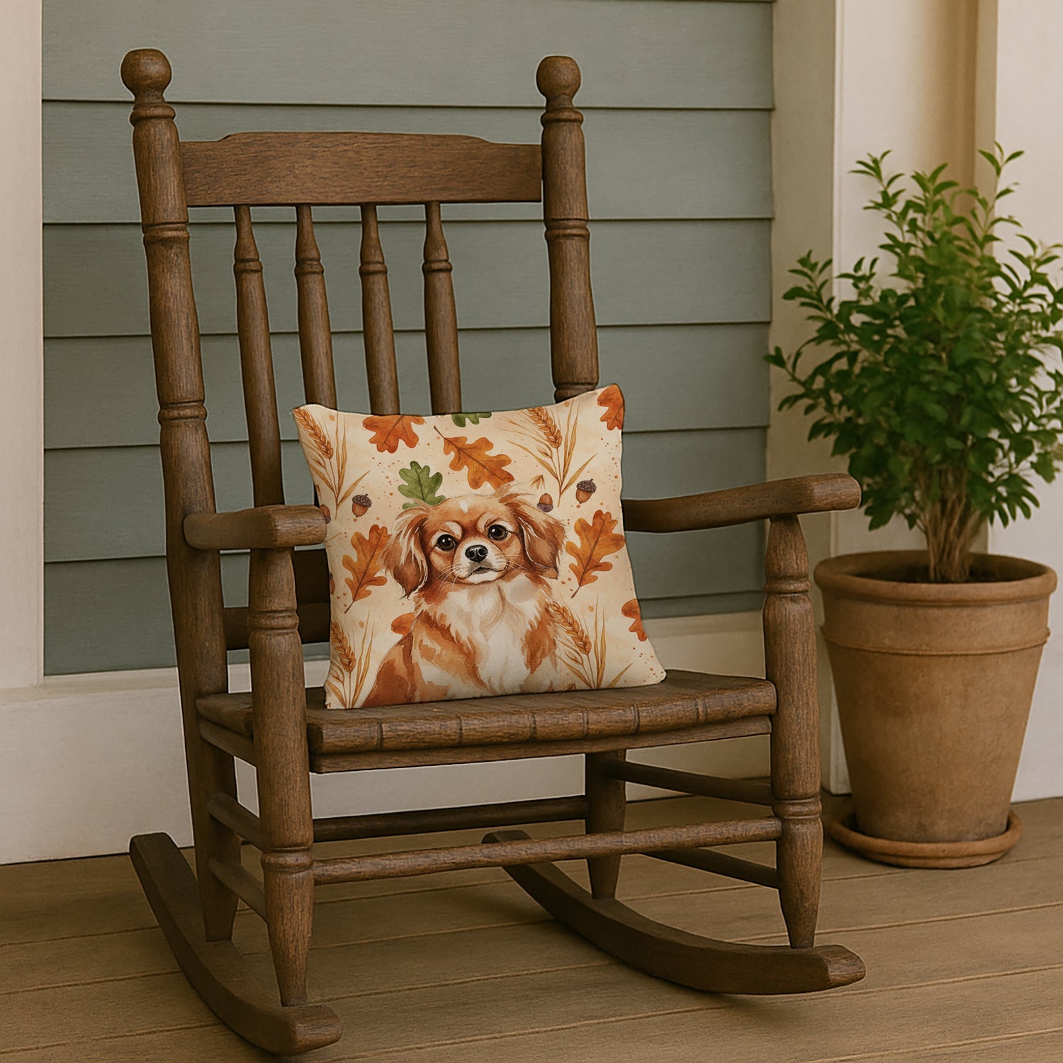 Red Tibetan Spaniel Heirloom Fall Decorative Throw Pillow 14x14 Indoor Outdoor Accent Cushion, Fabric Cover with Insert for Sofa, Bed, Porch & Living Room
