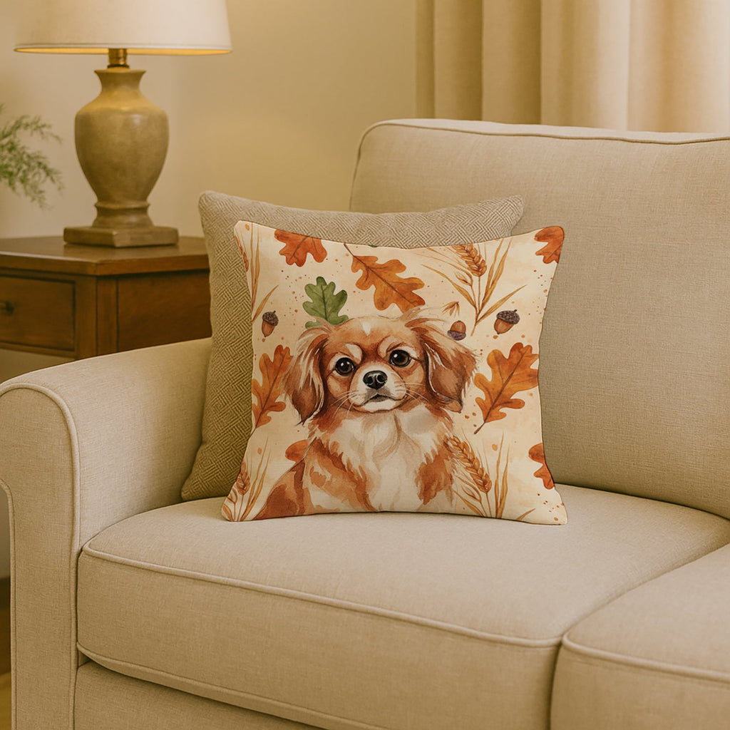 Red Tibetan Spaniel Heirloom Fall Decorative Throw Pillow 18x18 Indoor Outdoor Accent Cushion, Fabric Cover with Insert for Sofa, Bed, Porch & Living Room
