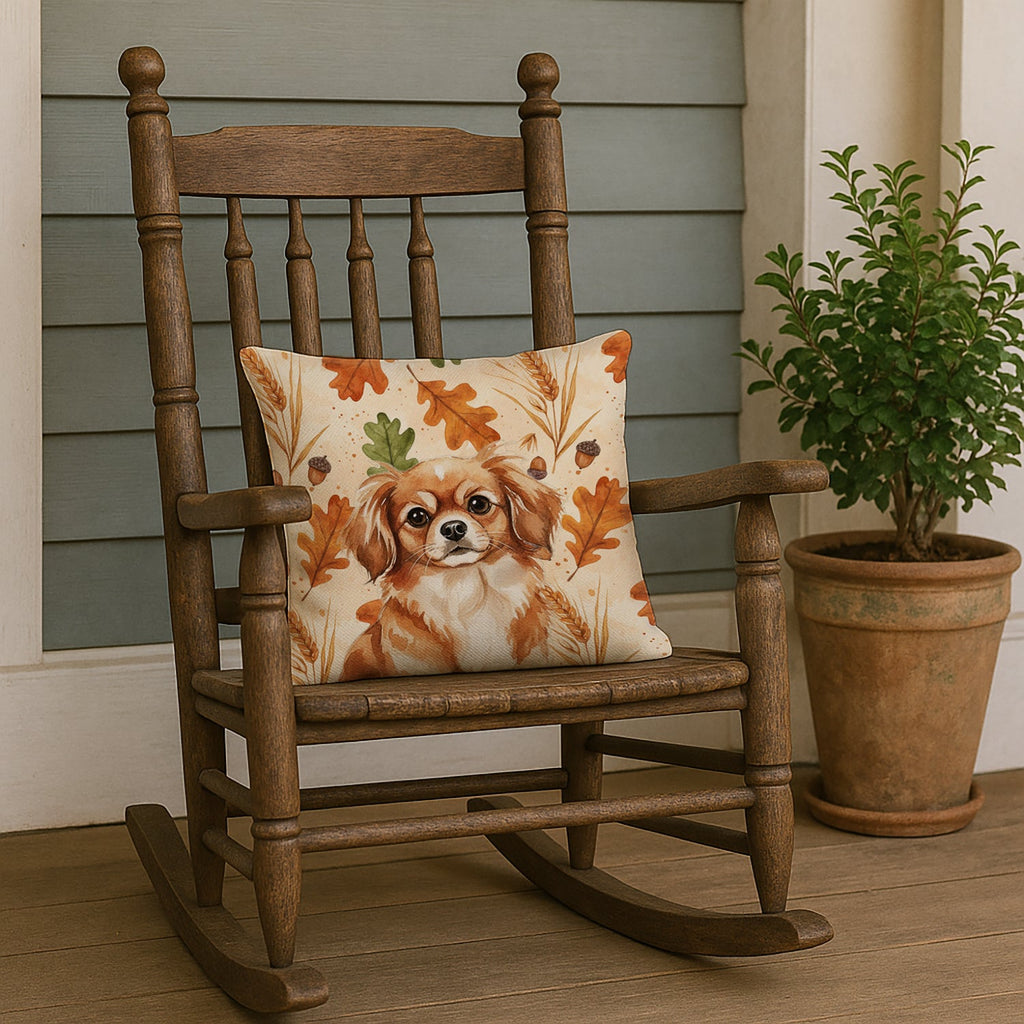 Red Tibetan Spaniel Heirloom Fall Decorative Throw Pillow 18x18 Indoor Outdoor Accent Cushion, Fabric Cover with Insert for Sofa, Bed, Porch & Living Room