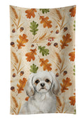 White Tibetan Spaniel Heirloom Fall Kitchen Towel Velour Plush Front and Cotton Loop Back Machine Washable