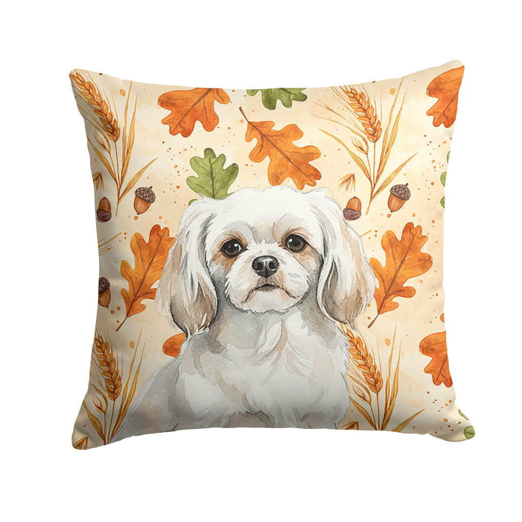 White Tibetan Spaniel Heirloom Fall Decorative Throw Pillow 18x18 Indoor Outdoor Accent Cushion, Fabric Cover with Insert for Sofa, Bed, Porch & Living Room