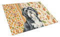 Black and White Tibetan Terrier Heirloom Fall Cutting Board Tempered Glass Kitchen Cutting Surface, Heat Resistant Chopping, Non-Slip Feet, Food Prep & Serving