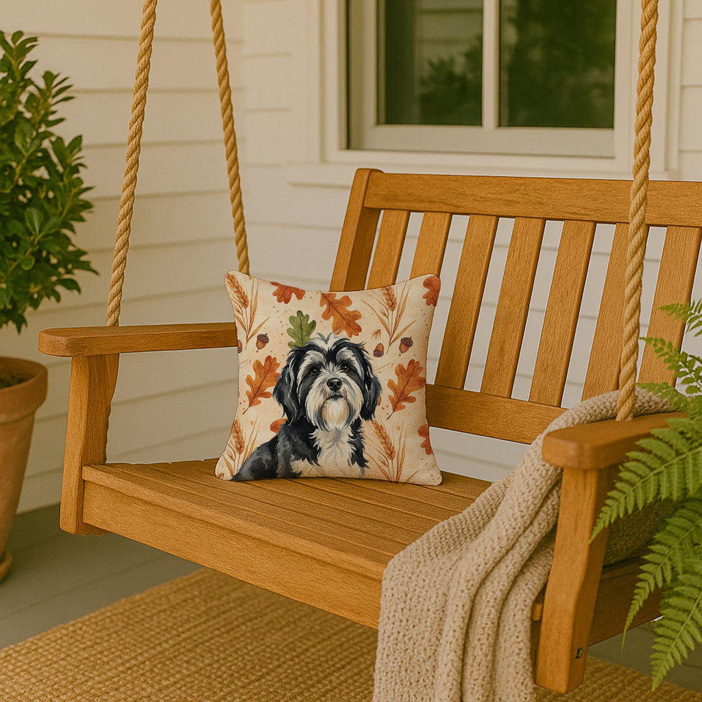 Black and White Tibetan Terrier Heirloom Fall Decorative Throw Pillow 14x14 Indoor Outdoor Accent Cushion, Fabric Cover with Insert for Sofa, Bed, Porch & Living Room