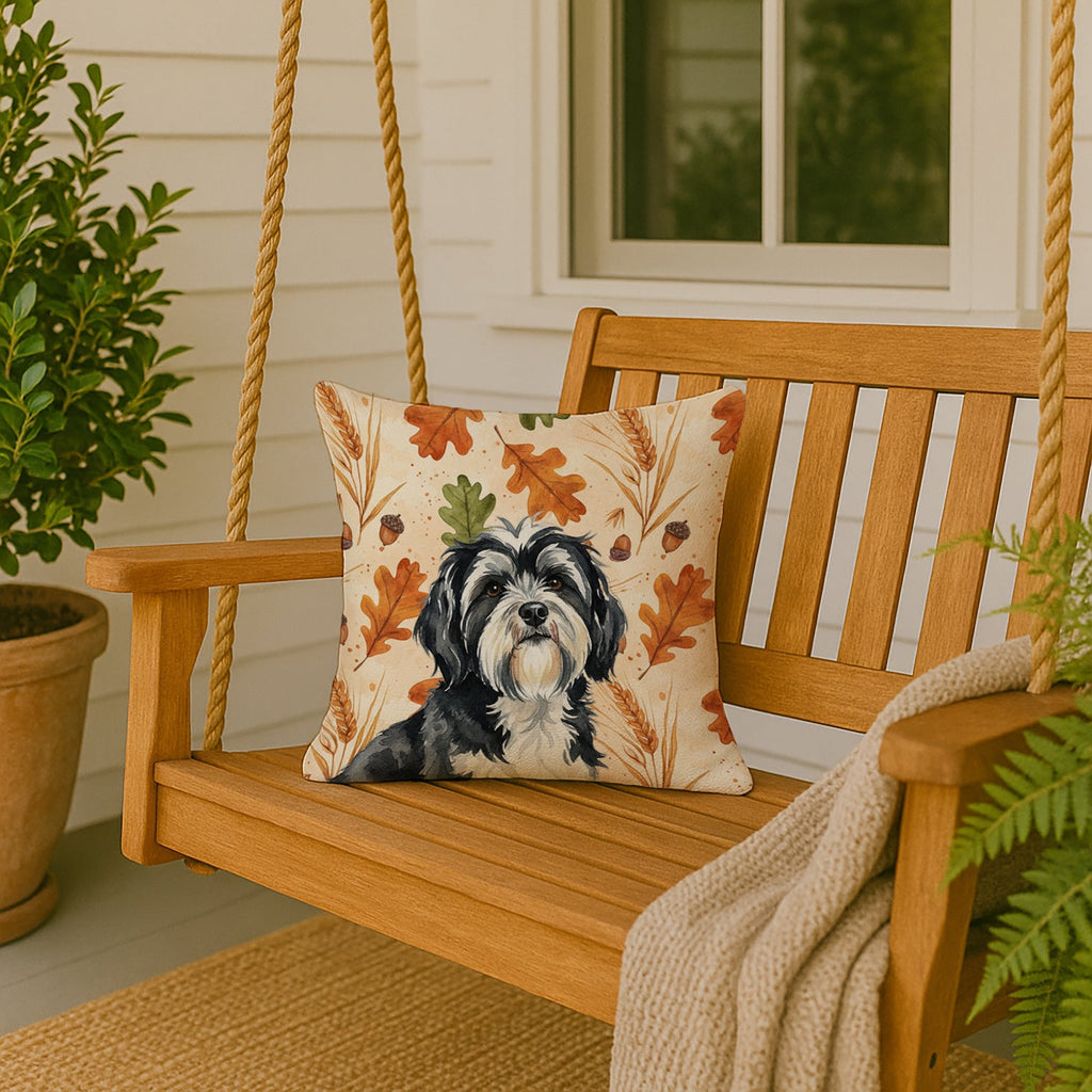 Black and White Tibetan Terrier Heirloom Fall Decorative Throw Pillow 18x18 Indoor Outdoor Accent Cushion, Fabric Cover with Insert for Sofa, Bed, Porch & Living Room
