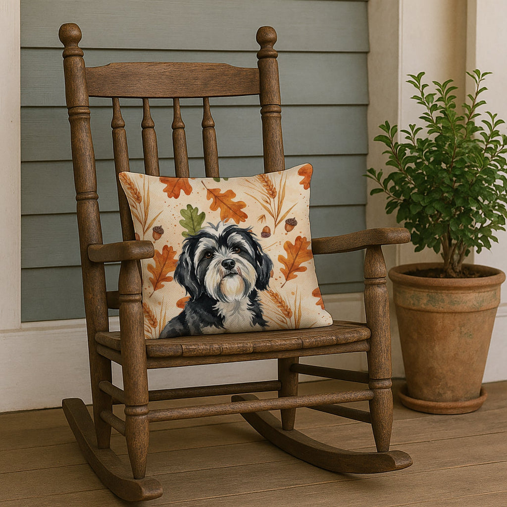 Black and White Tibetan Terrier Heirloom Fall Decorative Throw Pillow 18x18 Indoor Outdoor Accent Cushion, Fabric Cover with Insert for Sofa, Bed, Porch & Living Room