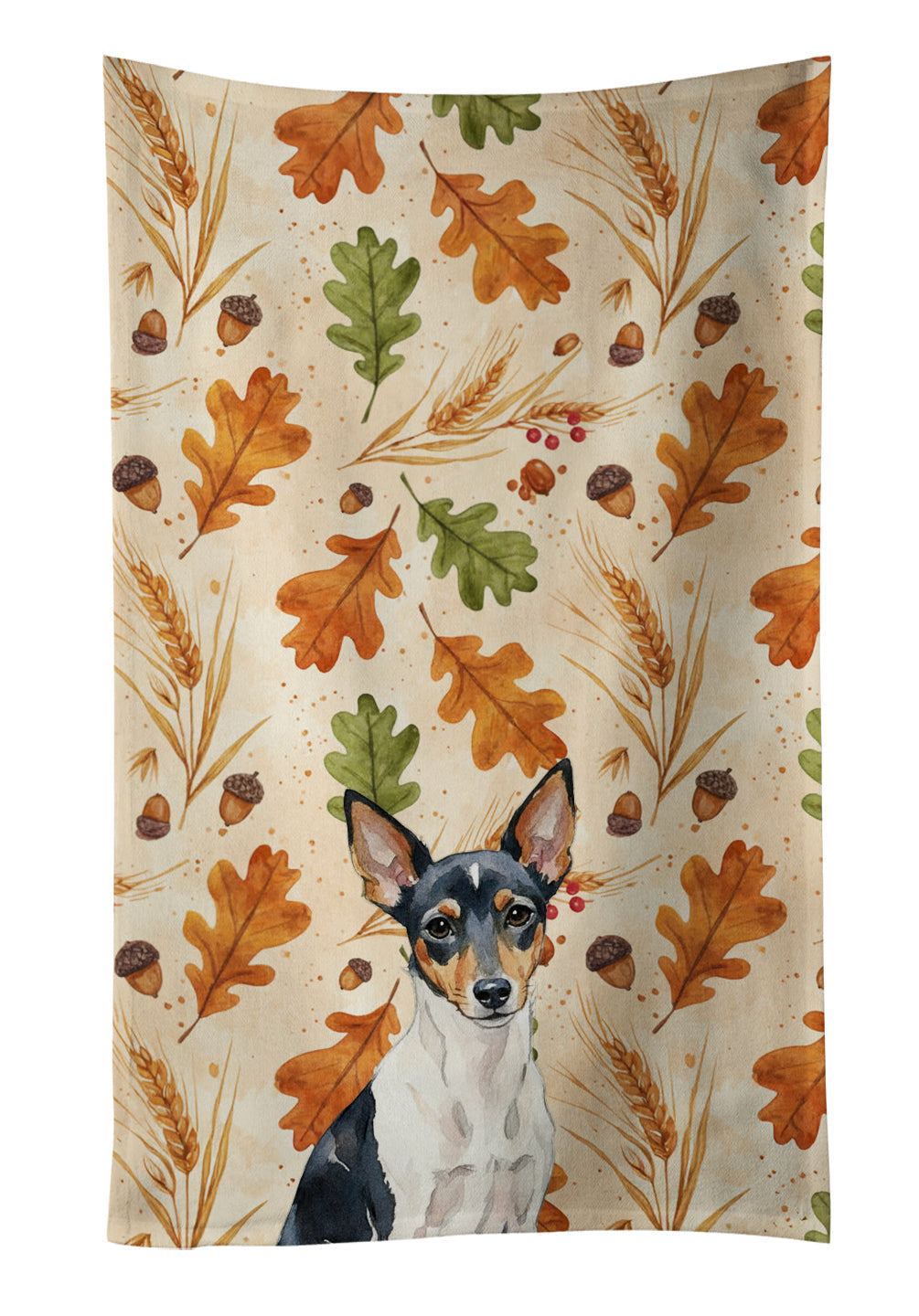 Toy Fox Terrier Heirloom Fall Kitchen Towel Velour Plush Front and Cotton Loop Back Machine Washable