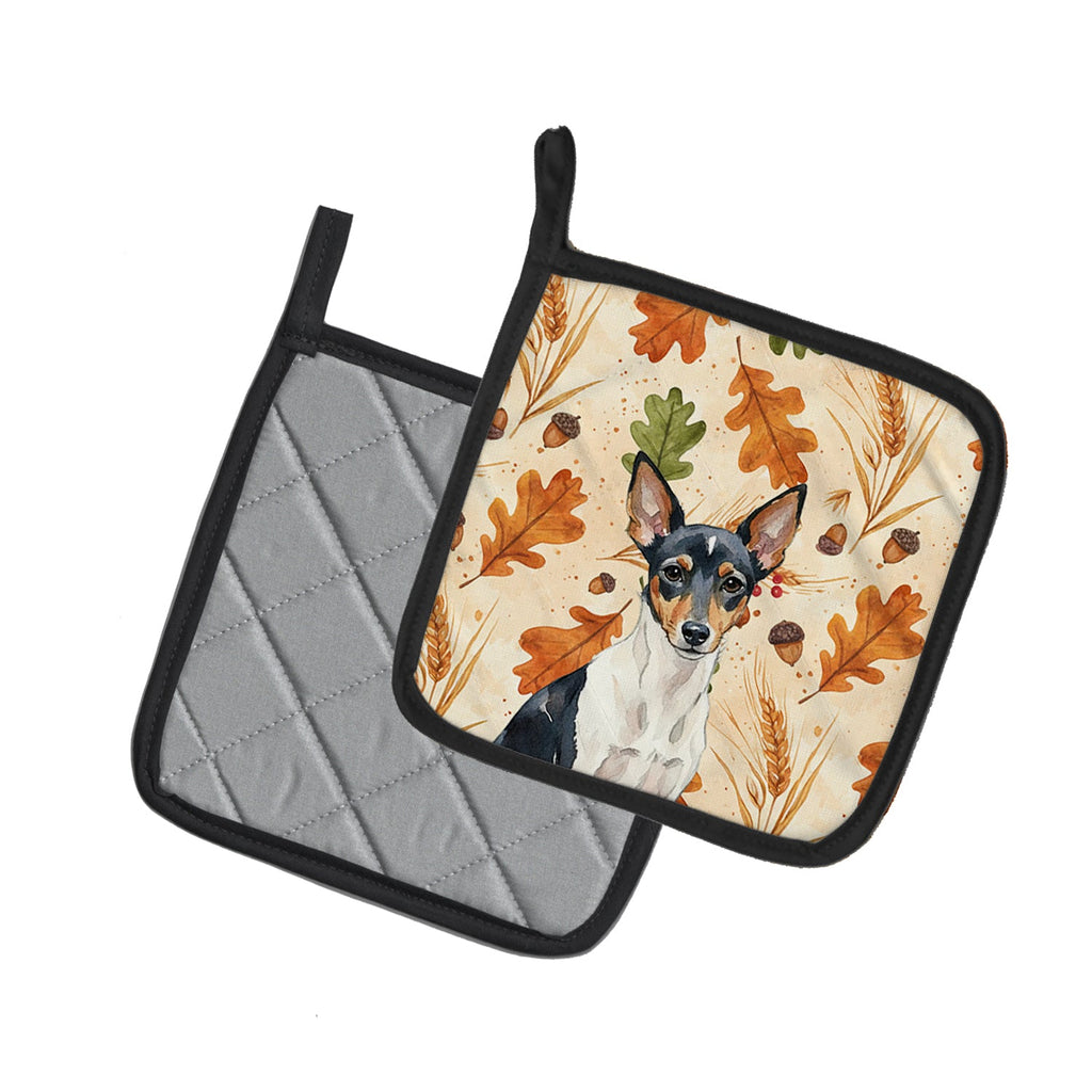 Toy Fox Terrier Heirloom Fall Pot Holder Set of 2 Heat Resistant Quilted Hot Pads 7.5 x 7.5 Inch, Insulated Kitchen Trivets for Cooking & Baking