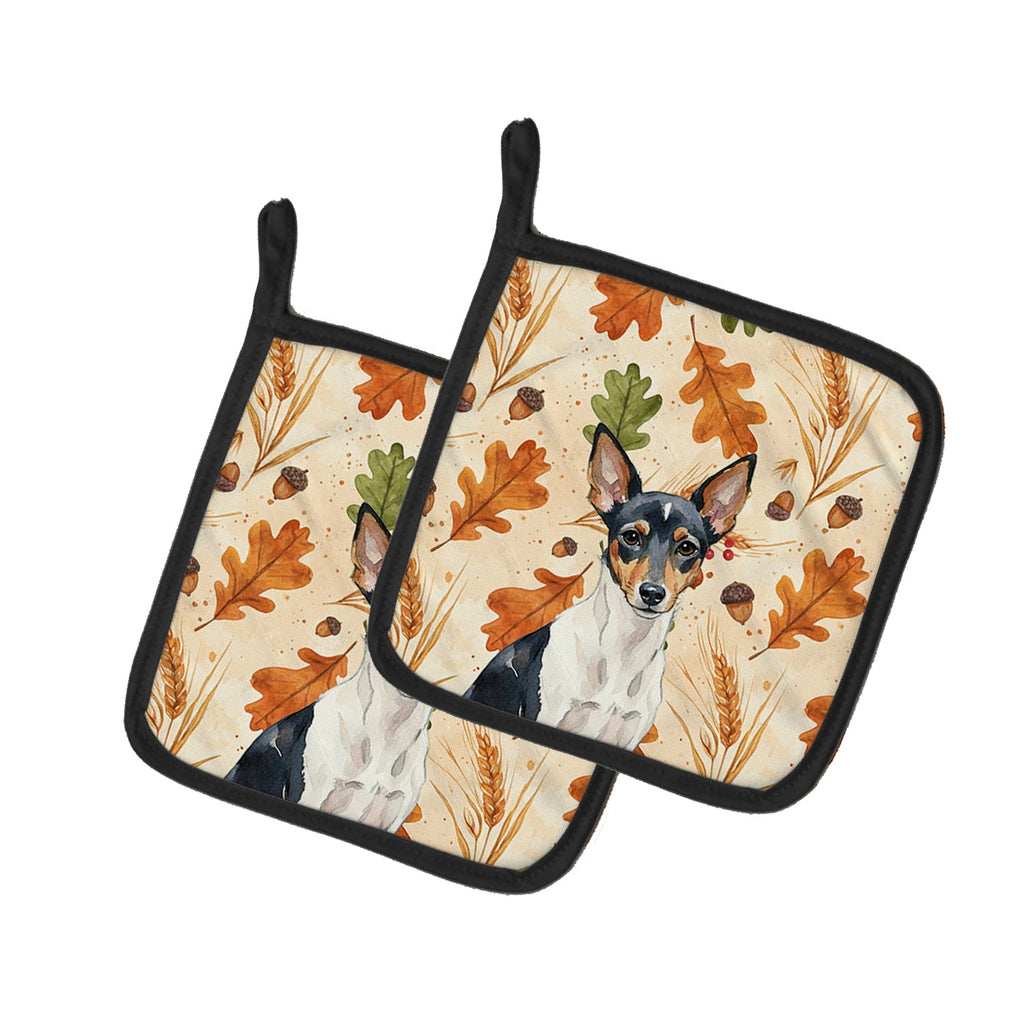 Toy Fox Terrier Heirloom Fall Pot Holder Set of 2 Heat Resistant Quilted Hot Pads 7.5 x 7.5 Inch, Insulated Kitchen Trivets for Cooking & Baking