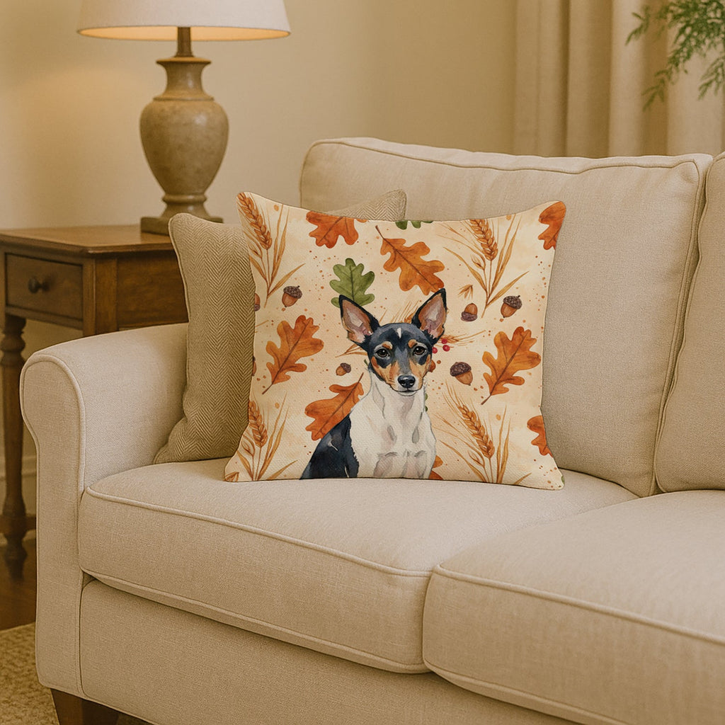 Toy Fox Terrier Heirloom Fall Decorative Throw Pillow 14x14 Indoor Outdoor Accent Cushion, Fabric Cover with Insert for Sofa, Bed, Porch & Living Room