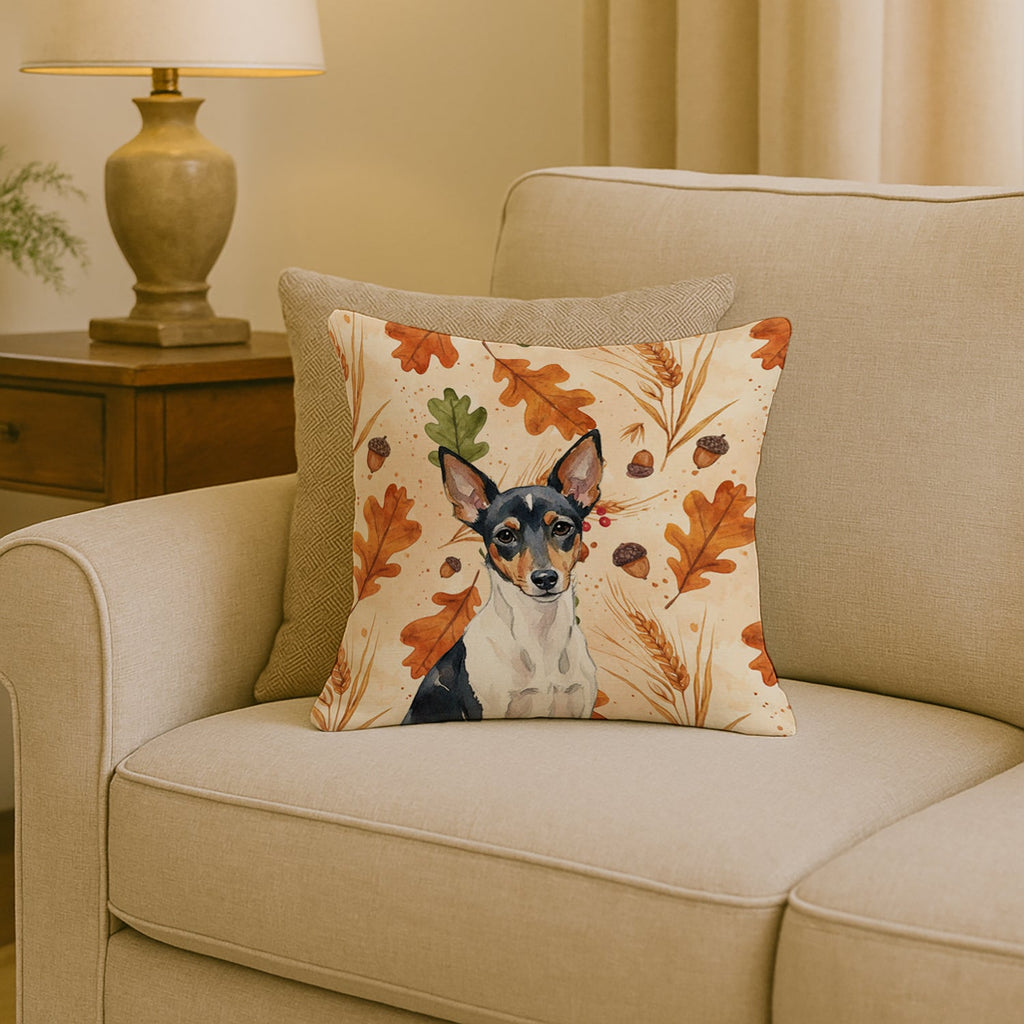 Toy Fox Terrier Heirloom Fall Decorative Throw Pillow 18x18 Indoor Outdoor Accent Cushion, Fabric Cover with Insert for Sofa, Bed, Porch & Living Room