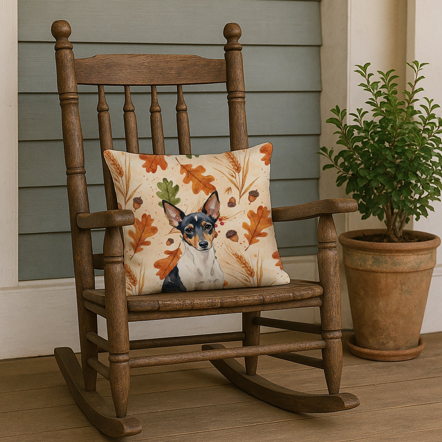 Toy Fox Terrier Heirloom Fall Decorative Throw Pillow 18x18 Indoor Outdoor Accent Cushion, Fabric Cover with Insert for Sofa, Bed, Porch & Living Room
