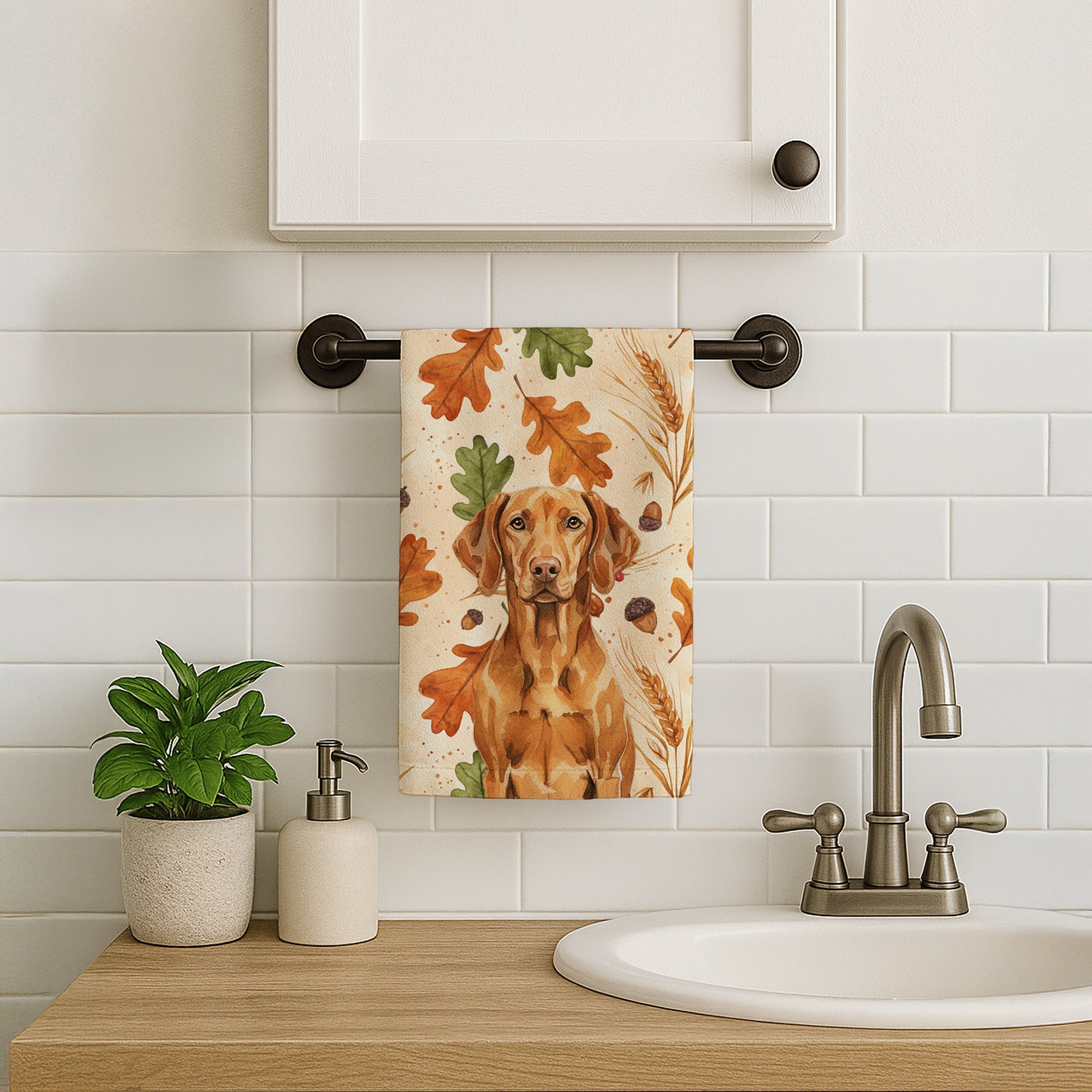 Vizsla Heirloom Fall Kitchen Towel Velour Plush Front and Cotton Loop Back Machine Washable