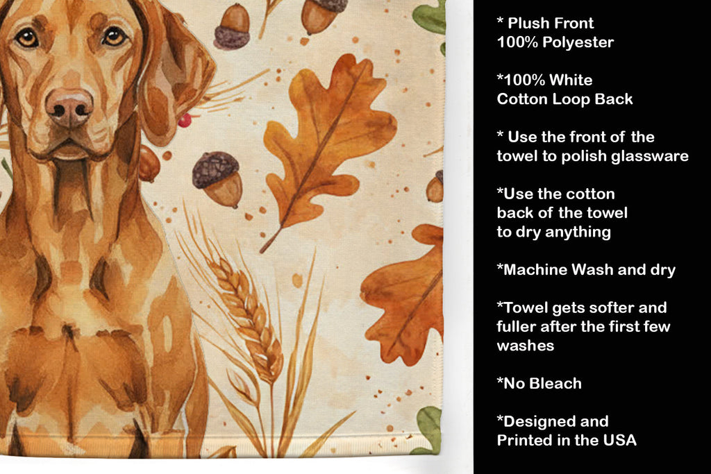 Vizsla Heirloom Fall Kitchen Towel Velour Plush Front and Cotton Loop Back Machine Washable