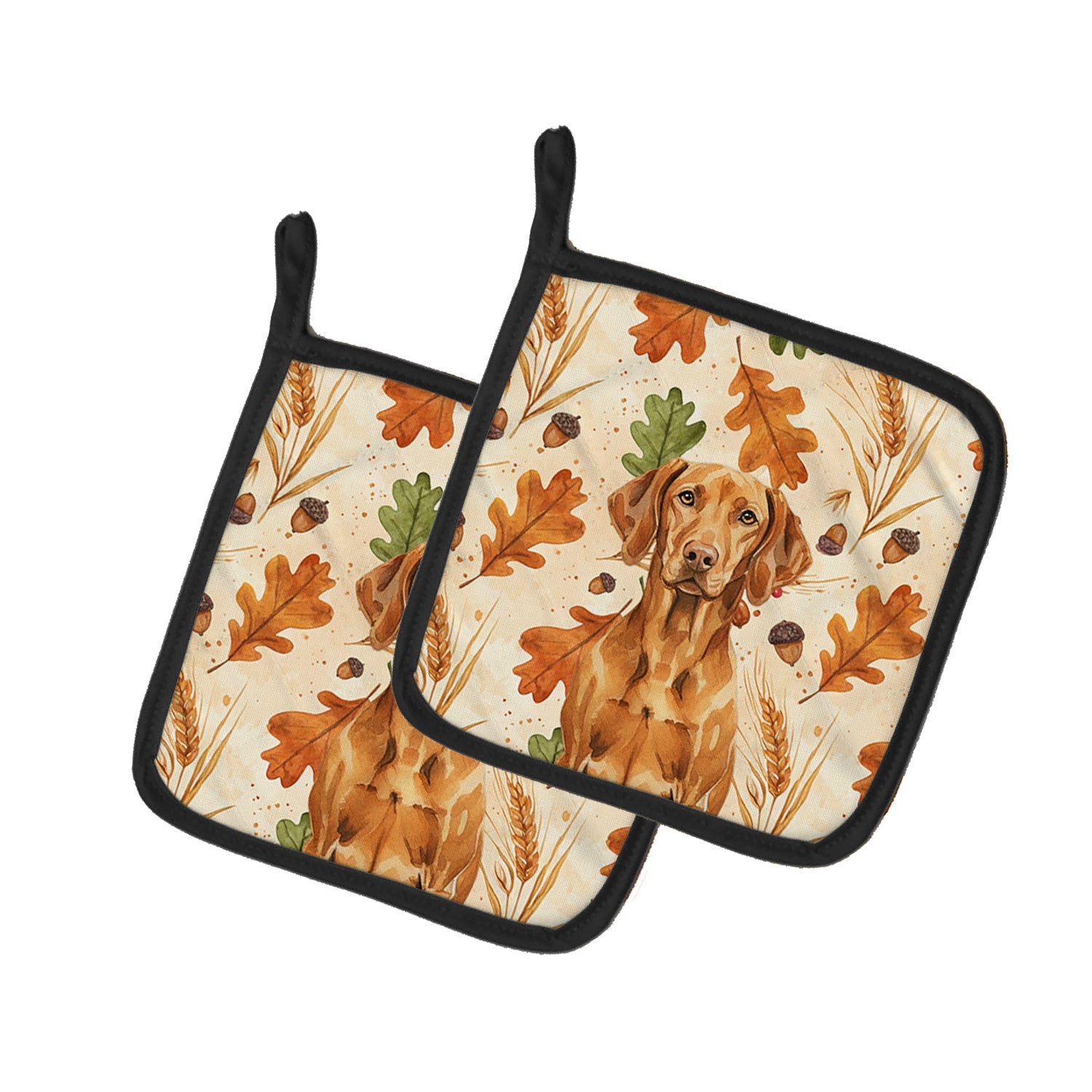 Vizsla Heirloom Fall Pot Holder Set of 2 Heat Resistant Quilted Hot Pads 7.5 x 7.5 Inch, Insulated Kitchen Trivets for Cooking & Baking