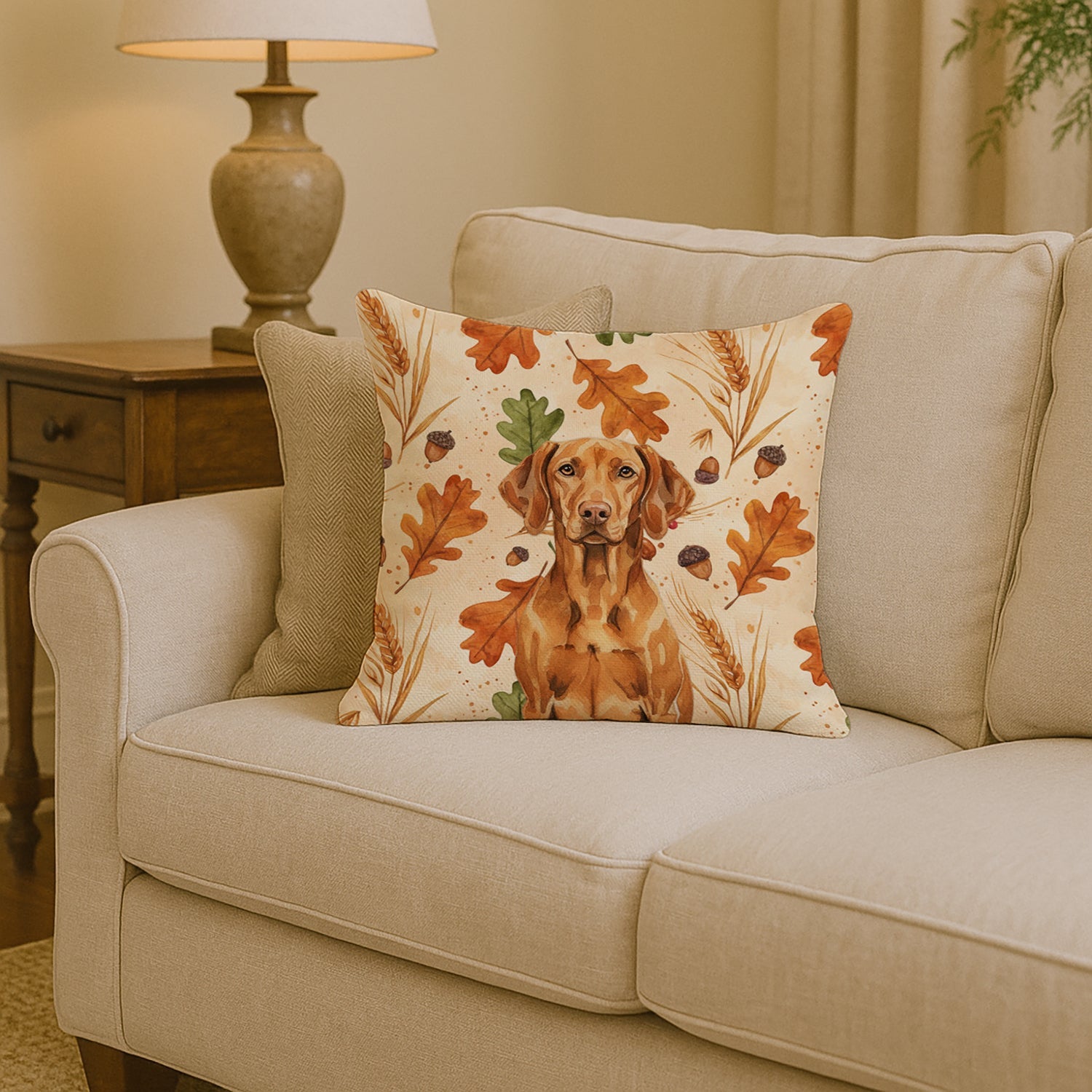 Vizsla Heirloom Fall Decorative Throw Pillow 14x14 Indoor Outdoor Accent Cushion, Fabric Cover with Insert for Sofa, Bed, Porch & Living Room