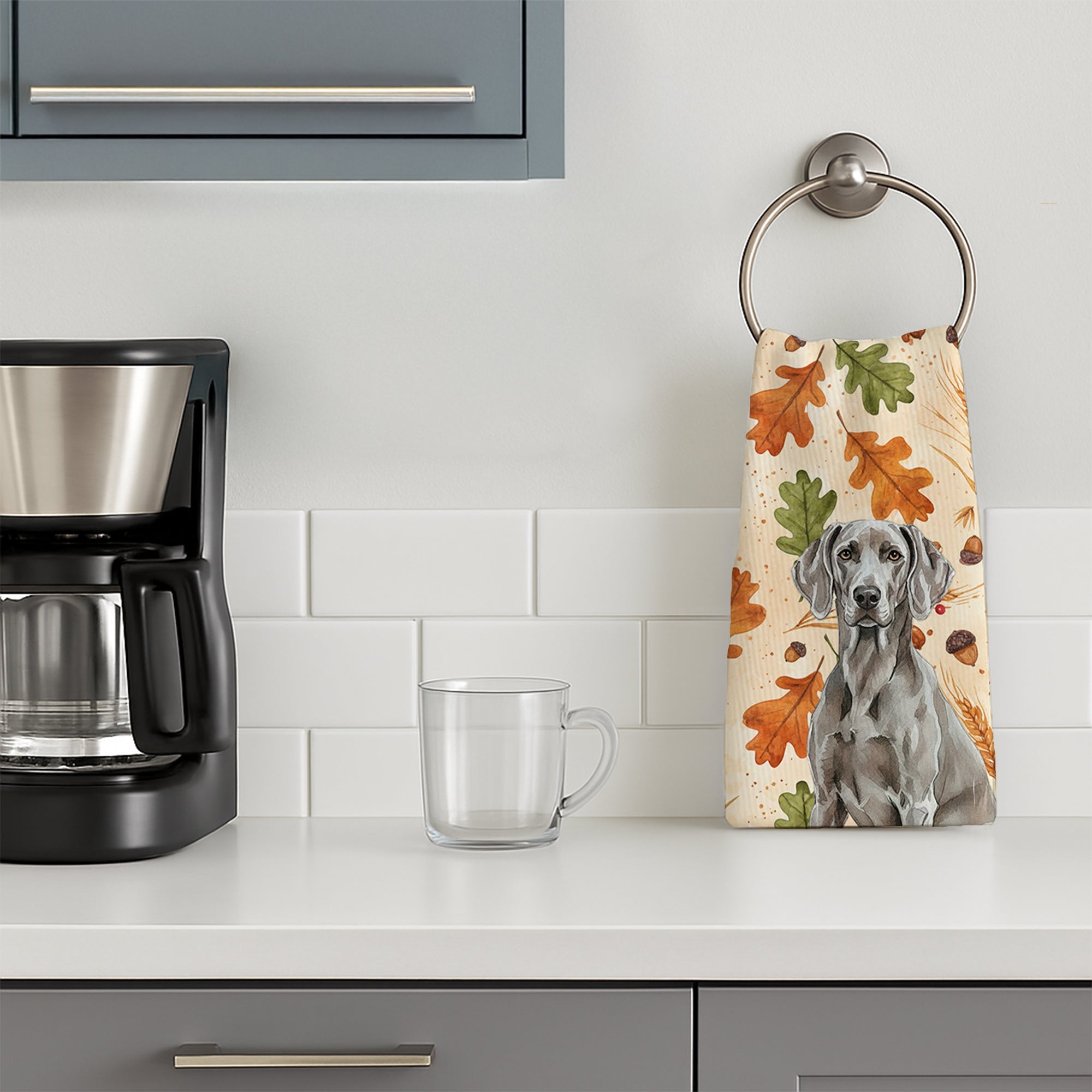 Weimaraner Heirloom Fall Kitchen Towel Velour Plush Front and Cotton Loop Back Machine Washable