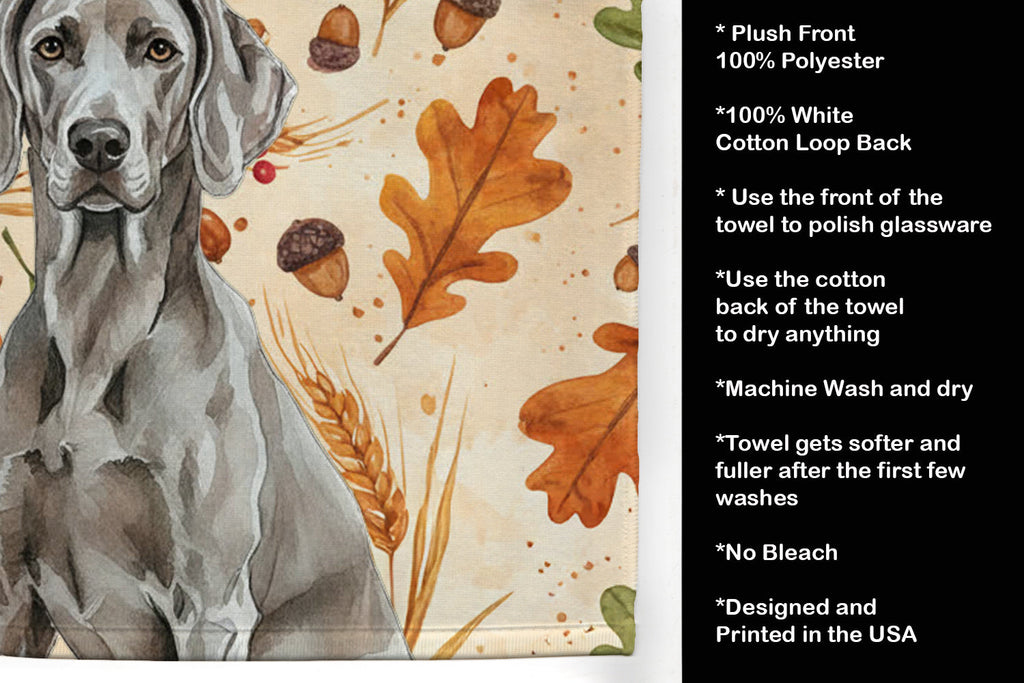 Weimaraner Heirloom Fall Kitchen Towel Velour Plush Front and Cotton Loop Back Machine Washable