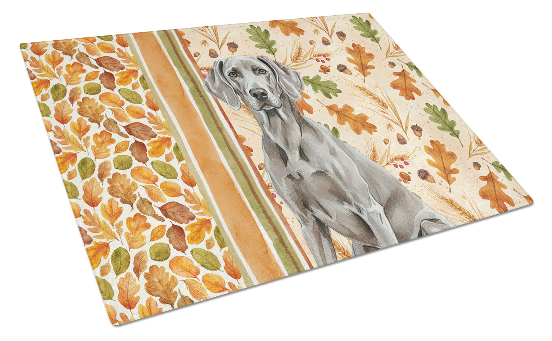 Weimaraner Heirloom Fall Cutting Board Tempered Glass Kitchen Cutting Surface, Heat Resistant Chopping, Non-Slip Feet, Food Prep & Serving