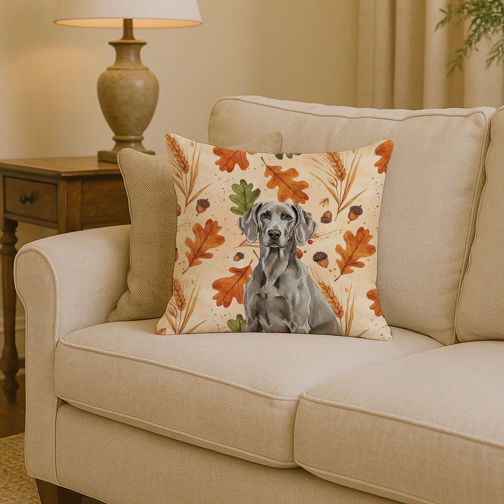 Weimaraner Heirloom Fall Decorative Throw Pillow 14x14 Indoor Outdoor Accent Cushion, Fabric Cover with Insert for Sofa, Bed, Porch & Living Room