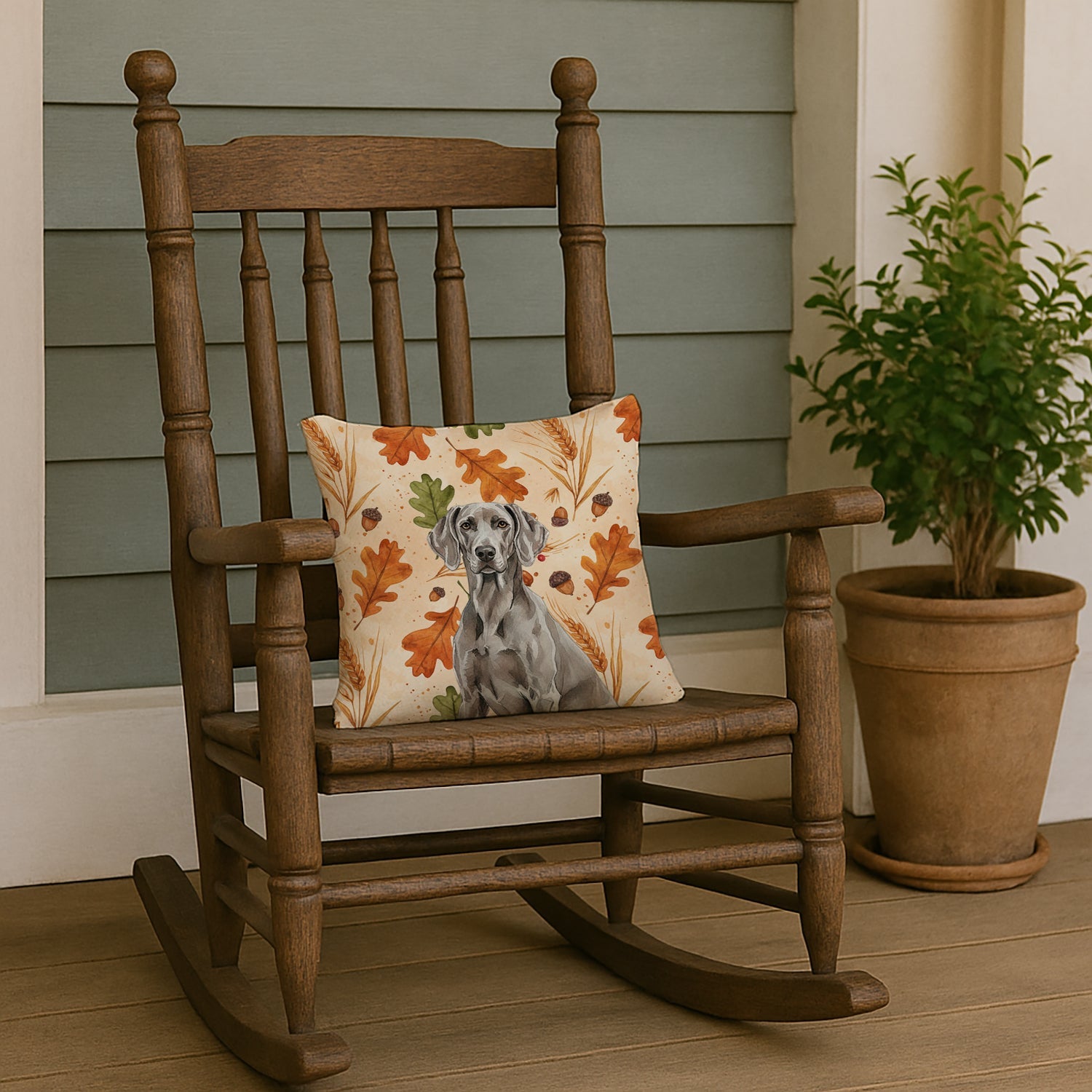 Weimaraner Heirloom Fall Decorative Throw Pillow 14x14 Indoor Outdoor Accent Cushion, Fabric Cover with Insert for Sofa, Bed, Porch & Living Room